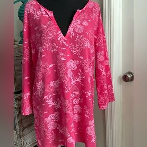 🆕 Fresh Produce Hot Pink Coral Print Tunic